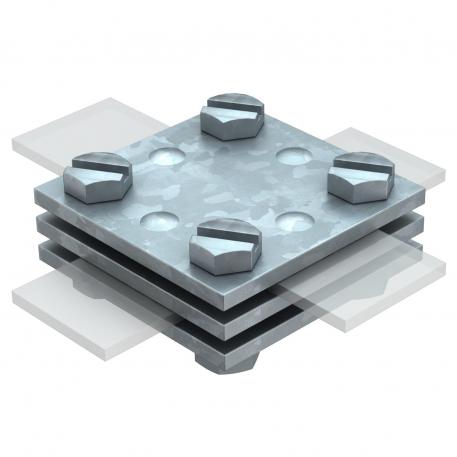 DIN-kruisverbinder voor platte geleider met tussenplaat