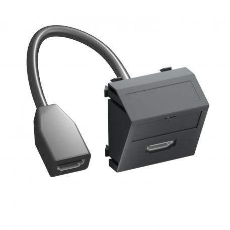 HDMI aansluiting, 1 module, schuine uitlaat, met aansluitkabel schuin |  | HDMI | Zwartgrijs; RAL 7021