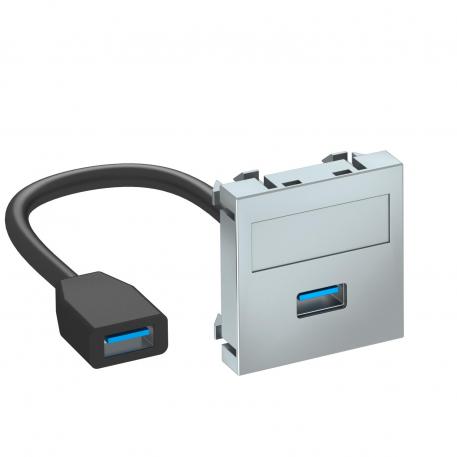 Prise USB 2.0 / 3.0, 1 module, sortie droite, avec câble de raccordement  |  | USB | alu peint