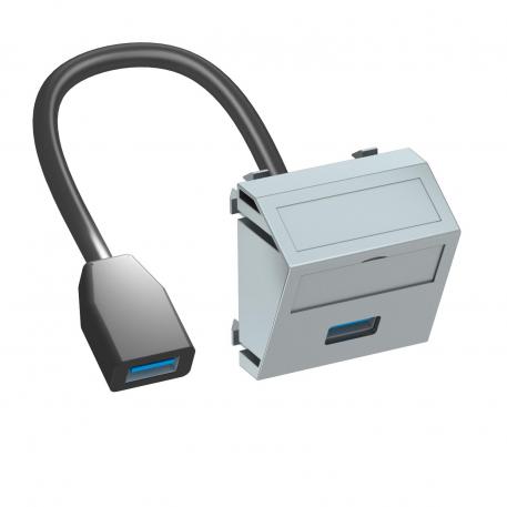 Prise USB 2.0 / 3.0, 1 module, sortie oblique, avec câble de raccordement  |  | USB | alu peint