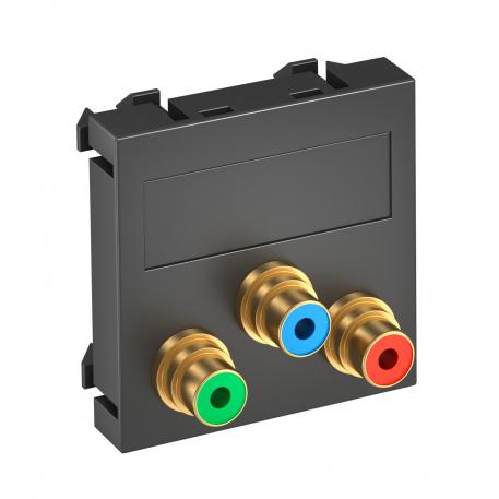 Component video-aansluiting, 1 module, rechte uitlaat, met soldeerverbinding, zwart-grijs  |  | Cinch | Zwartgrijs; RAL 7021