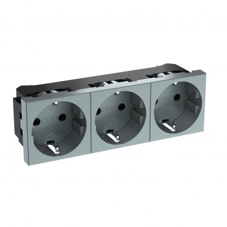 0° socket, protective contact, triple 3 | Triple 0° | aluminium gelakt