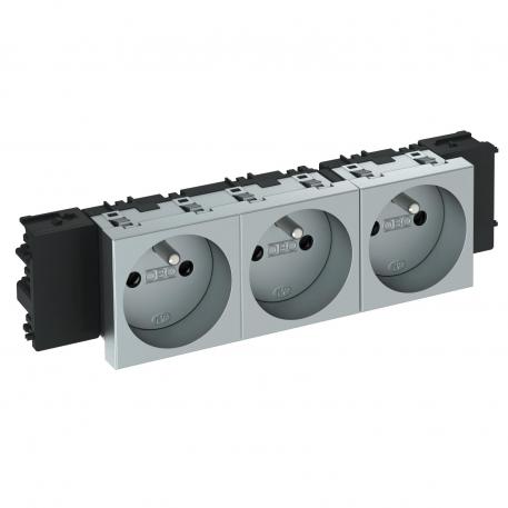 Prise de courant 0°, Connect 45, avec fiche de terre, triple 3 | triple 0° | alu peint