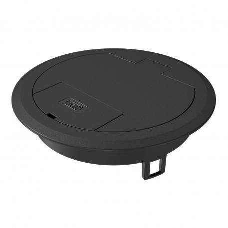 Inbouweenheid met klapdeksel en snoeruitlaat, GES R2 Droog | gereedschap | IP40 | tot 500 N | grafietzwart; RAL 9011 | Polyamide